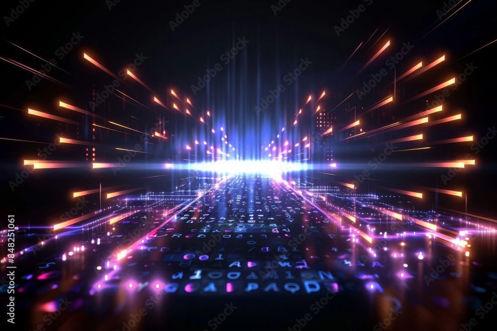 Poster abstract ai data flow with dynamic lighting, representing technology, innovation, and digital trends