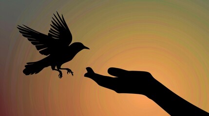 An illustration portrays a bird set free flying for freedom from an open hand symbolizing freedom and liberation with a silhouette of a bird released from a hand This is fitting for
