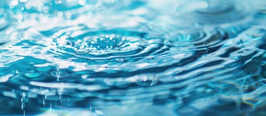 Blue water texture, ripples, and rings on a serene blue surface. Capturing the essence of a spa concept. Presented in a flat lay style.