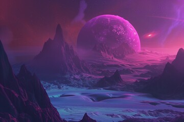 a purple planet and mountains