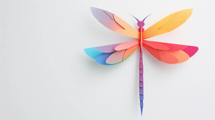 Colorful Dragonfly paper art on a simple background