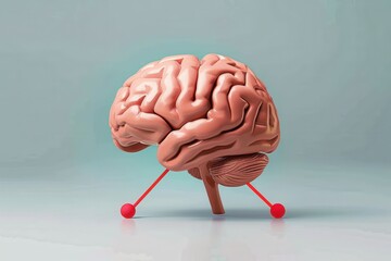 Creative depiction of a human brain supported by two legs with ball joints