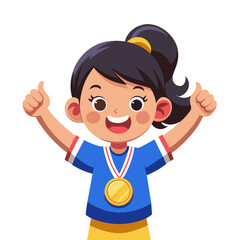 Cartoon illustration of a happy girl  celebrating a victory or achievement