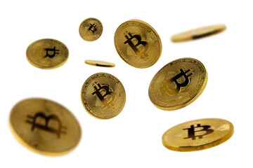 Bitcoins falling on transparent background png