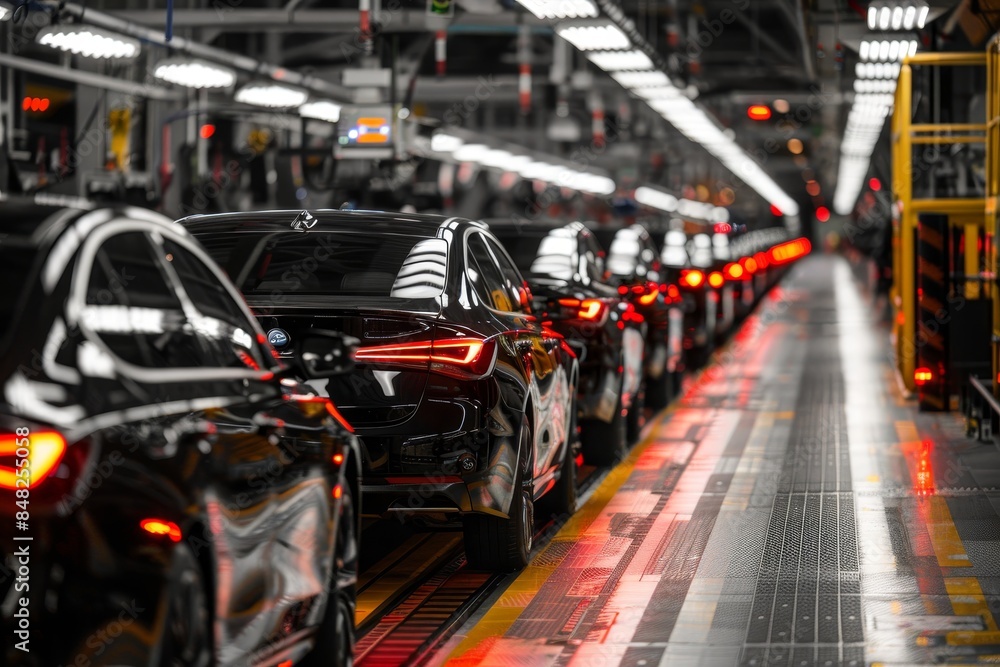 Aufkleber efficient and streamlined modern car assembly line in a bustling factory environment