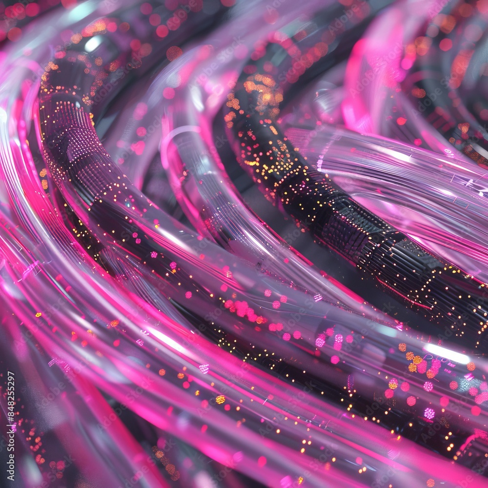 Poster luminous data cables transmitting information in the background with a radiant glow