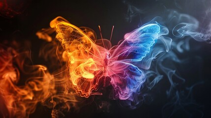 Obraz premium Illuminating shinning glowing beautiful butterfly over dark background.