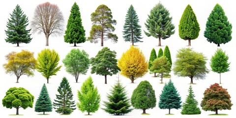 Collection of high-quality tree images featuring various types of deciduous and coniferous trees, forest, nature, landscape