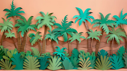 Tropical palm tree cut paper art