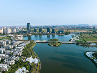 view of lake and moden city