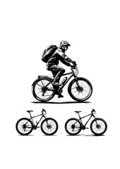 Obraz premium vector silhouette of a man on a bicycle, silhouette of a mountain bike, bicycles, a man traveling on a bicycle with a backpack, cycling