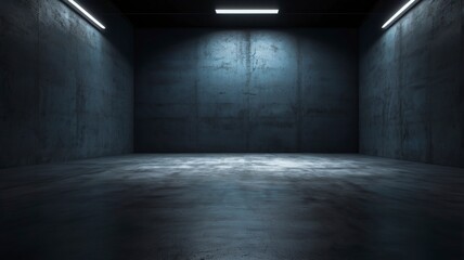 Free Photo Empty Dark white Studio Background and black Floor Concrete perspective with blue soft light well editing Floor Display product and text present on Wall Room
