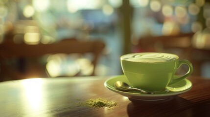 A matcha cappuccino cup