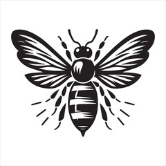 stylish Black silhouette Bee Illustration with an isolated white background.