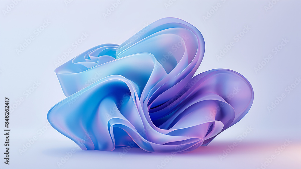 Poster a blue and purple object with a lot of curves and swirls. the object is abstract and has a sense of 