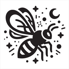 Elegant Black and White Honey Bee Vector Art illustration and isolated white background.
