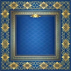 elegant blue background with golden ornamental frame, blank blue and gold graduation certificate with elegant border frame vector
