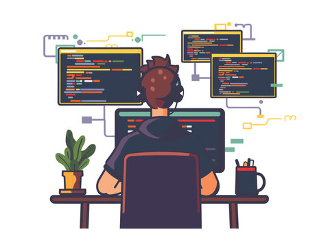 white background, A developer attending a tech meetup or networking event., very simple and isolate in the style of animated illustrations, white background,