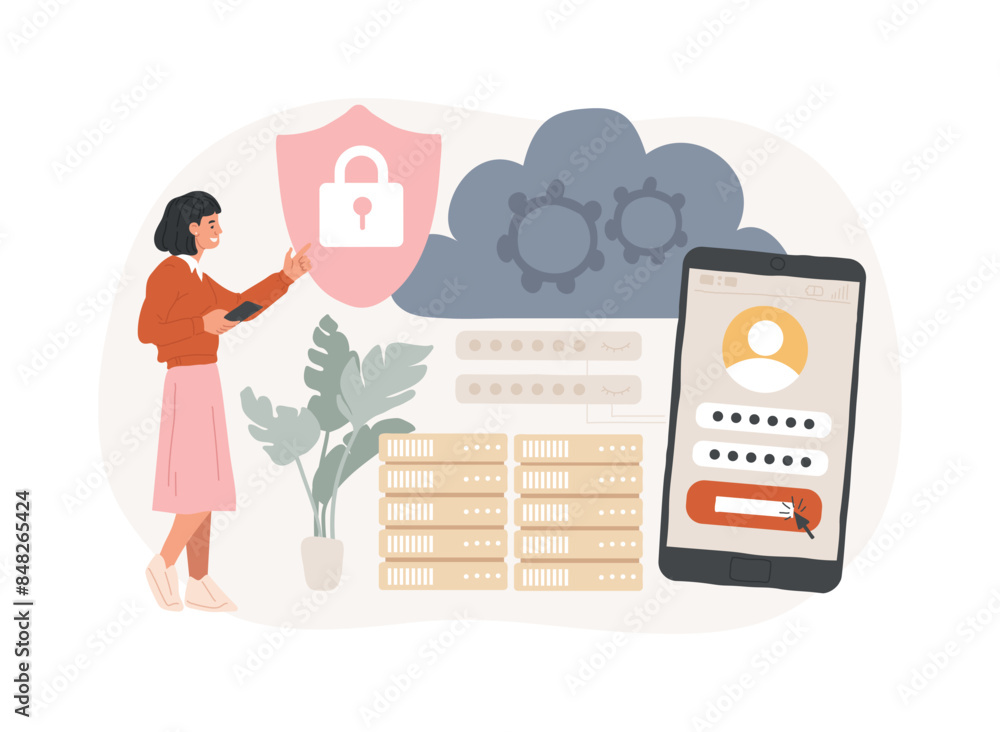 Aufkleber cloud computing security isolated concept vector illustration.