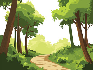 white background, A serene forest with tall trees and a winding path., very simple and isolate in the style of animated illustrations, white background