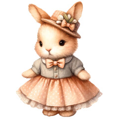 Obraz premium Adorable Bunny in Polka Dot Dress and Hat.