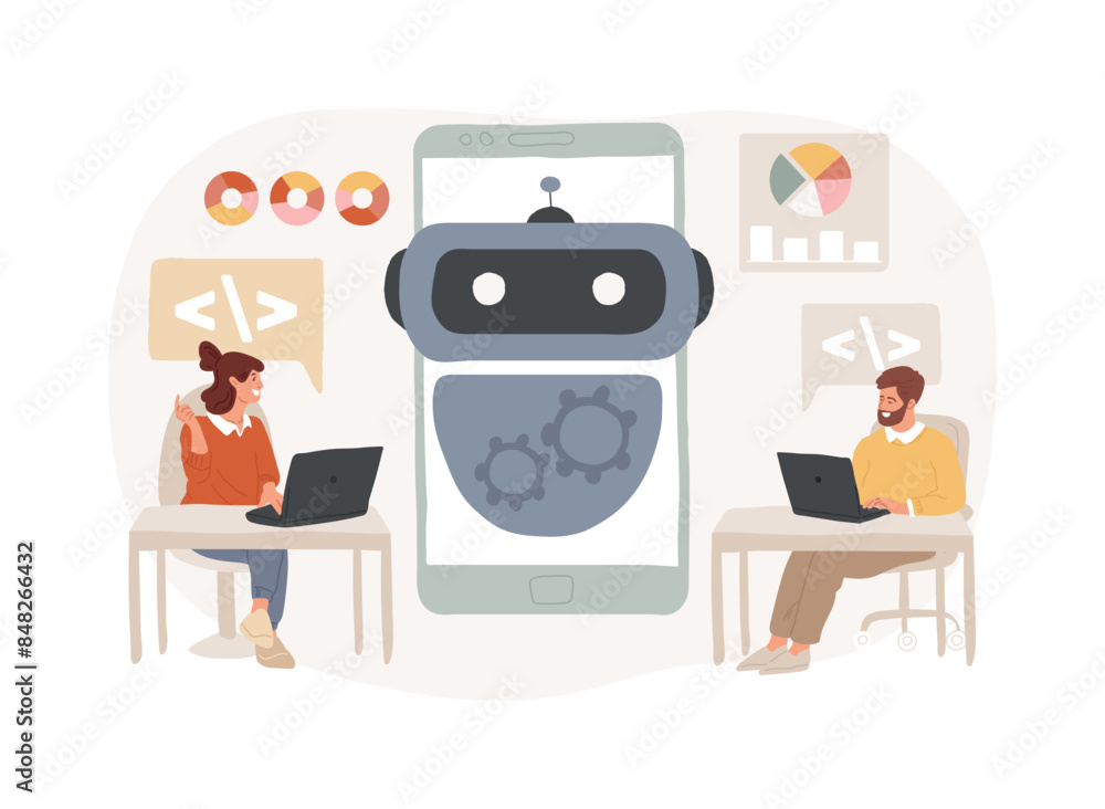 Poster chatbot development platform isolated concept vector illustration.