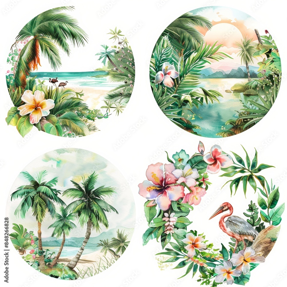 Wall mural Collection of tropical theme design for poster greeting card books