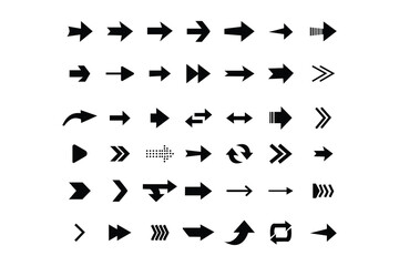 Arrows set. Arrow of different shapes, linear symbols collection. Arrows set of 42 black icons. Arrow flat style isolated on white background. 