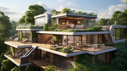 Fototapeta premium Depiction of an Eco-Conscious, Solar-Fitted House