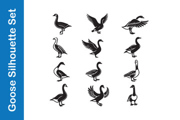 Goose Silhouette set with editable vector collections