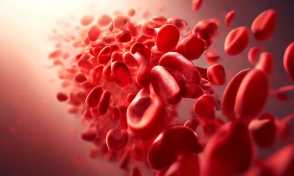Movement of red bloodstream cells within human blood vessels, Red Blood cells flow through veins, Human body system, motion graphic shows an animation of a blood vessel with antibodies and red blood