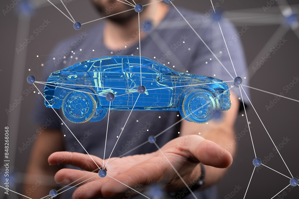 Poster Autonomous car with HUD graphic of Navigation system driving