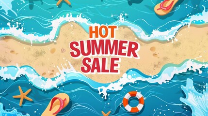 Naklejka premium Summer sale promotion advertisement vector design template for flier, poster, website, business