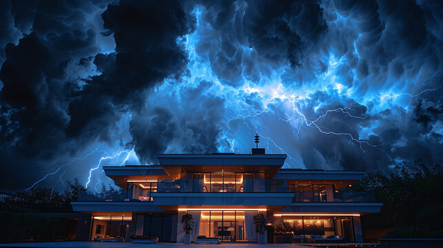 lightning rod stopping a lightning bolt on a stormy night
