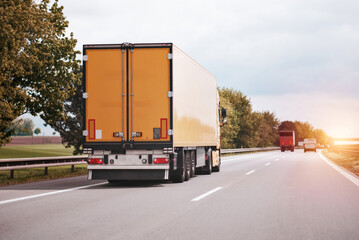 Logistics Shipping Cargo Truck On The Intercity Highway Motorway. Multimodal Intermodal Supply Chain Goods Delivery For Customers