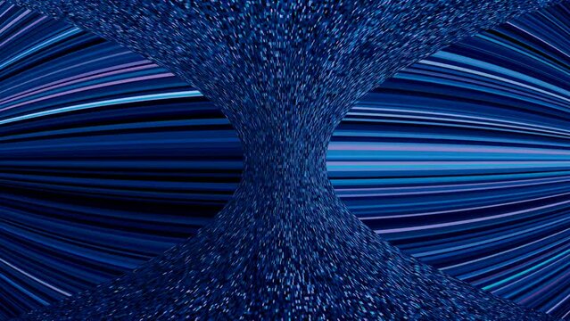 Torus structure made with very small hexagonal mirror crystals, reflecting the light rays of different shades of blue coming from sideways