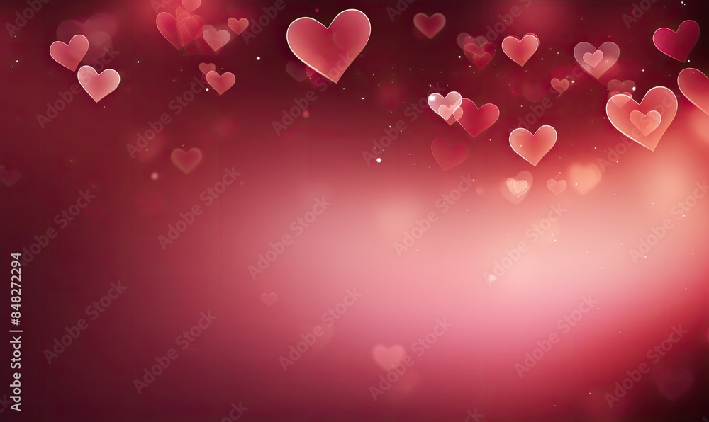 Poster abstract valentine's day background with red hearts and bokeh lights with copy space