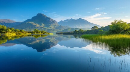 Beautiful view of nature with reflection of mountains in the lake