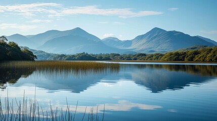 Serene landscape featuring the reflection of majestic mountains in the calm waters of a lake