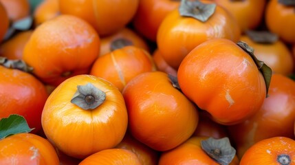 Background of ripe Japanese persimmon showing off its bright orange color.