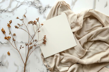 Blank sheet of paper with space for mock-up copy and dry with space for text or inscriptions, top view
