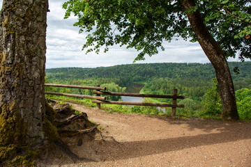 Scenery from Keizarskats view point in Sigulda shortly after rain in summer in June in Latvia