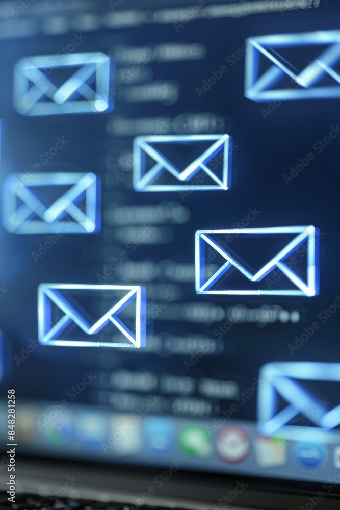 Poster minimalist envelope icons on laptop screen for efficient email list organization