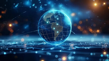 Obraz premium Digital Earth with Glowing Network Connections - Global Technology and Communication Concept
