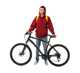 Obraz premium Smiling man with bicycle isolated on white