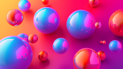 A colorful background with many different colored spheres. The spheres are all different sizes and colors, creating a vibrant and dynamic scene. Scene is energetic and playful