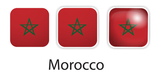 Morocco flag vector icons set in the shape of rounded square