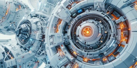 Fototapeta premium Sci-fi structure with orange lights