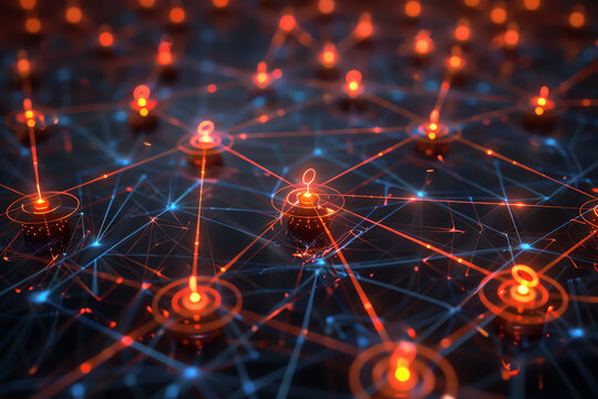 Smart Grid Hightech grid of interconnected devices and nodes glowing with advanced connectivity.