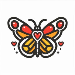Obraz premium Two Butterflies with Heart Bodies isolated on transparent, flat vector, simple, minimalistic, clipart, vector, resolution, tshirt, template
